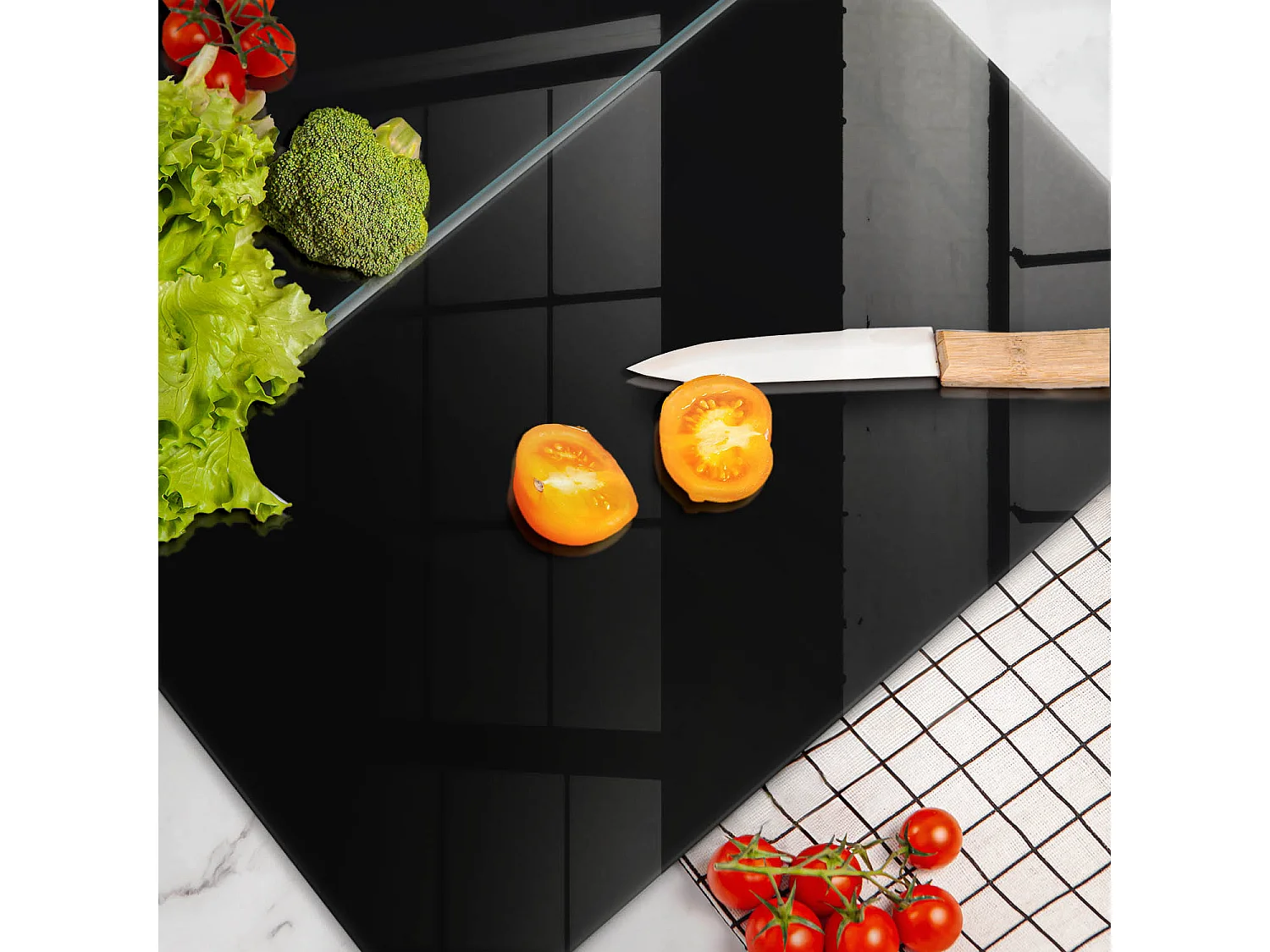 Rechthoekig glazen keukenbord, 2 stuks, 30x52 cm, zwart
