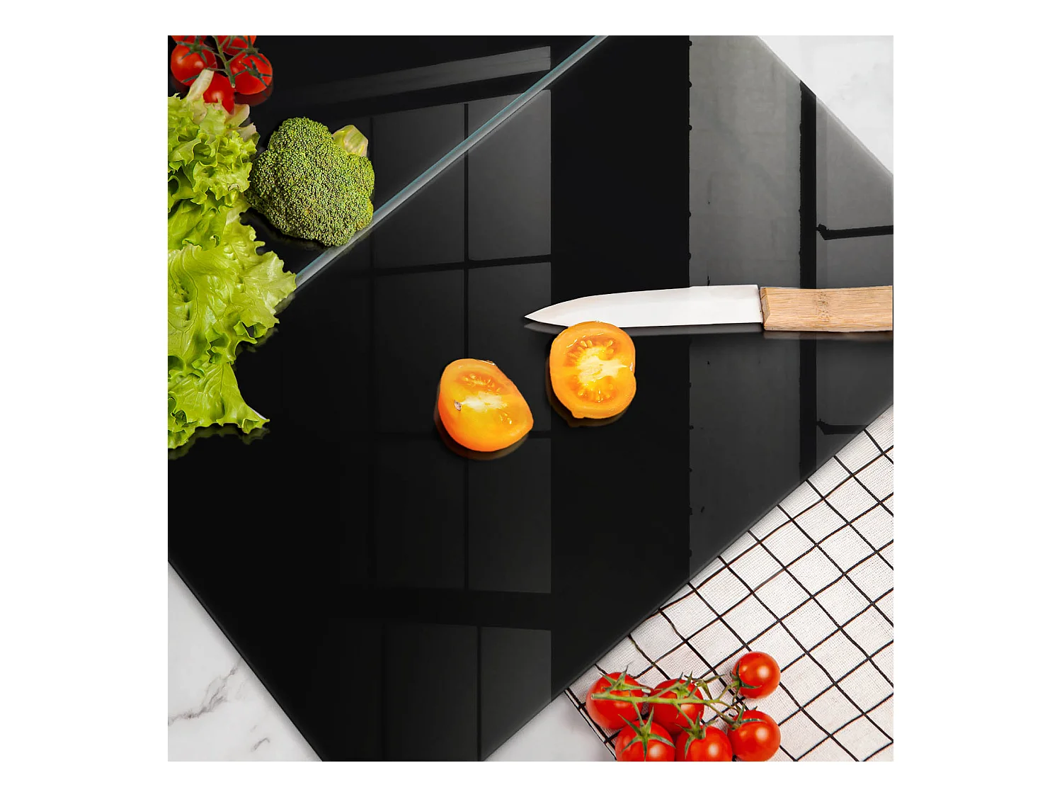 Planche de cuisine rectangulaire en verre, 2 pièces, 30x52 cm, noir