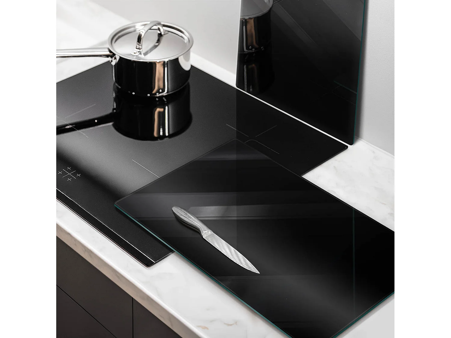 Rechteckiges Küchenbrett aus Glas, 2 Stück, 30x52 cm, schwarz