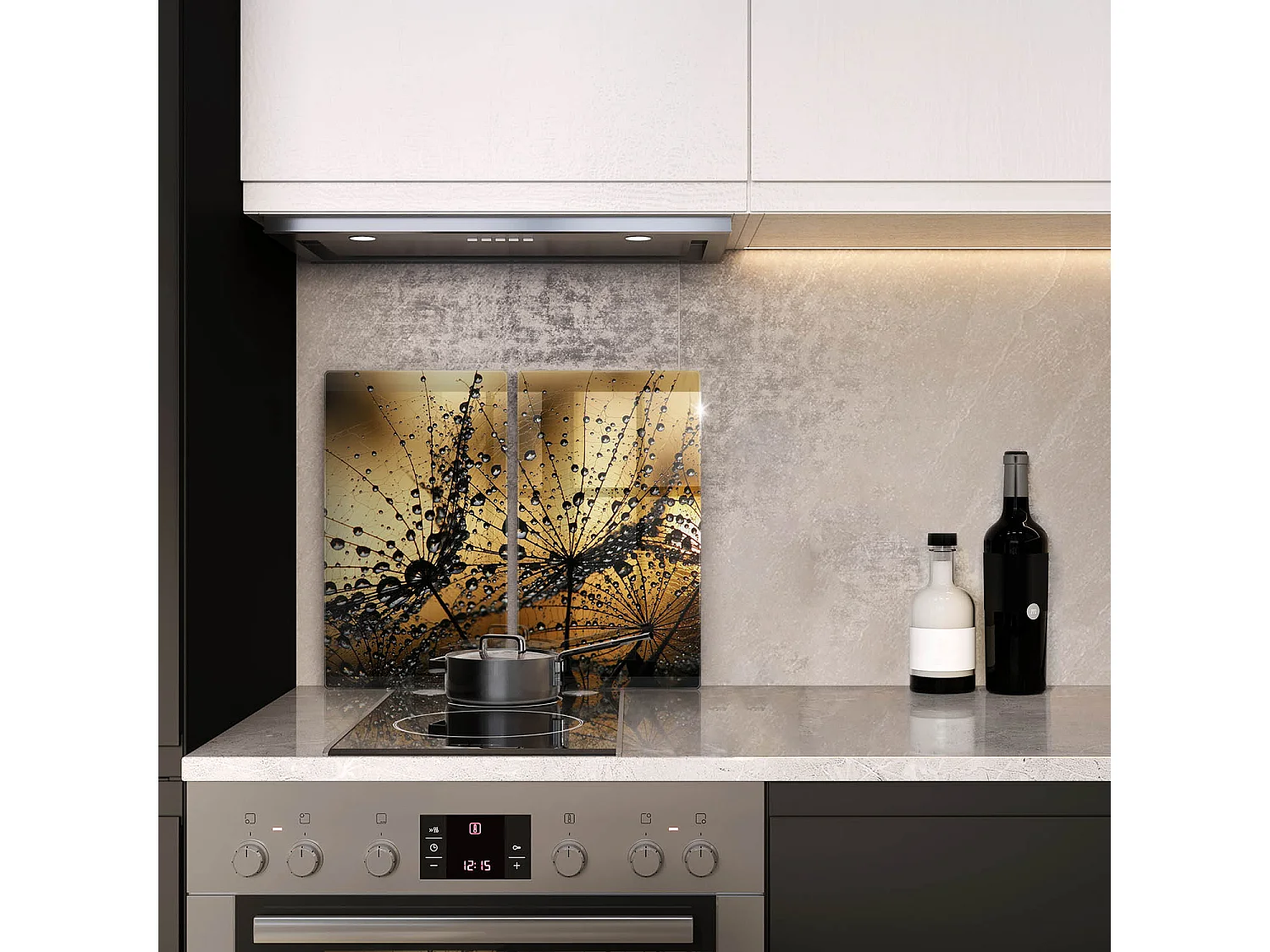 Rechteckiges Küchenbrett aus Glas, 2 Stück 30x52 cm Rosa und Löwenzahn