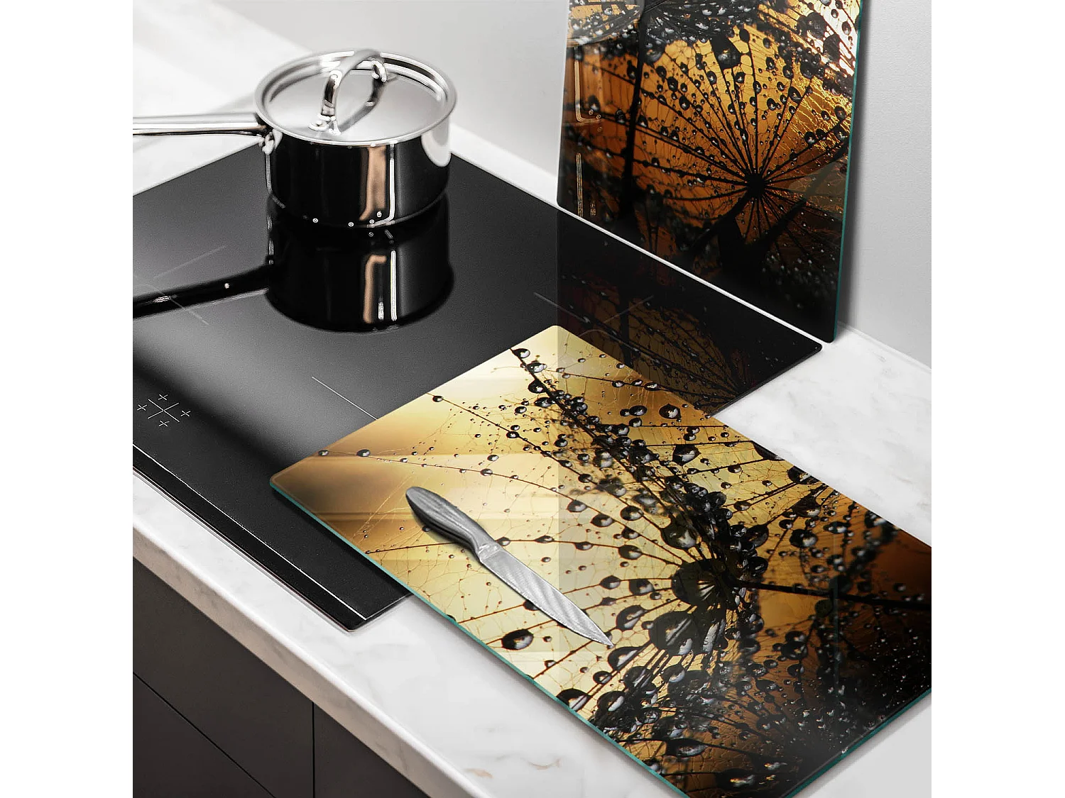 Planche de cuisine rectangulaire en verre, 2 pièces 30x52 cm Rosa et pissenlits