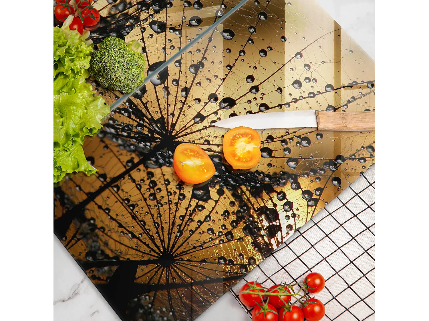 Planche de cuisine rectangulaire en verre, 2 pièces 30x52 cm Rosa et pissenlits