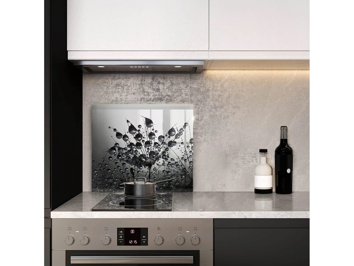 Rechteckiges Küchenbrett aus Glas, 60x52 cm Löwenzahn und Tau