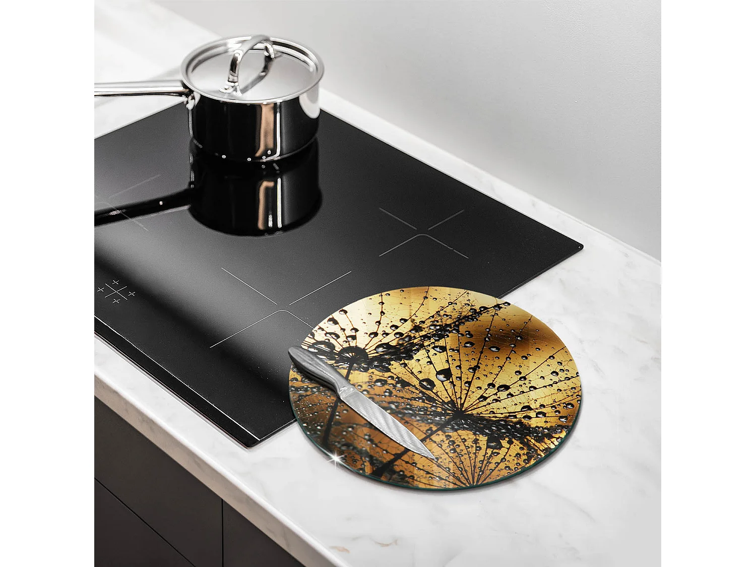 Planche de cuisine ronde en verre, 30 cm Rosa et pissenlits