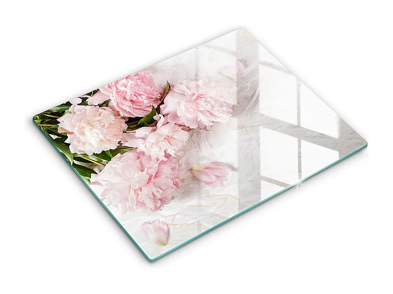 Rechteckiges Küchenbrett aus Glas, 52x40 cm Zarte rosa Blüten
