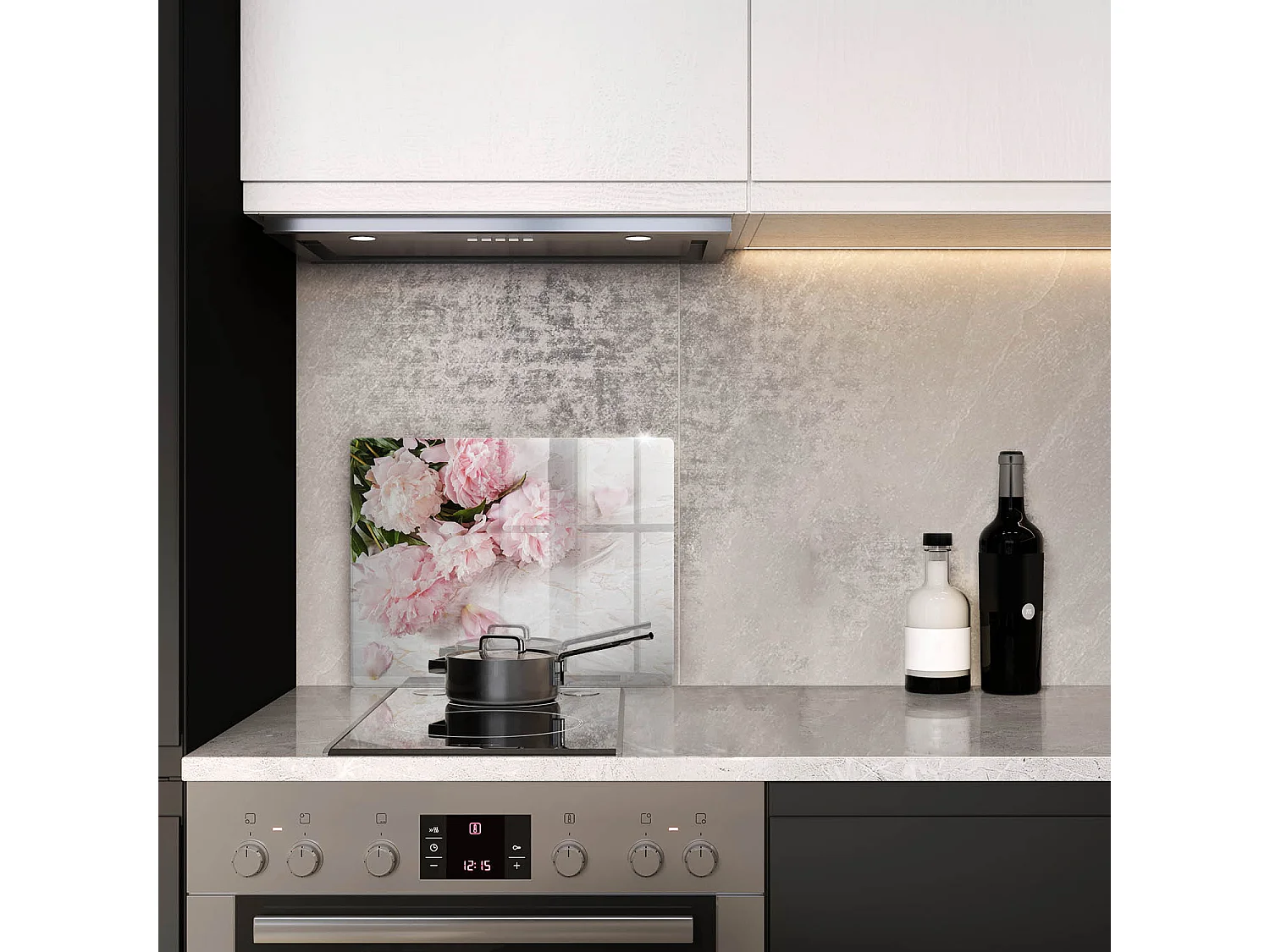 Rechteckiges Küchenbrett aus Glas, 52x40 cm Zarte rosa Blüten