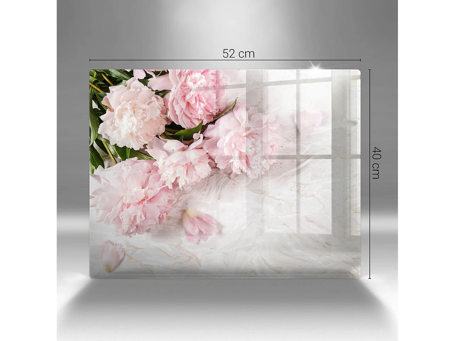 Rechteckiges Küchenbrett aus Glas, 52x40 cm Zarte rosa Blüten