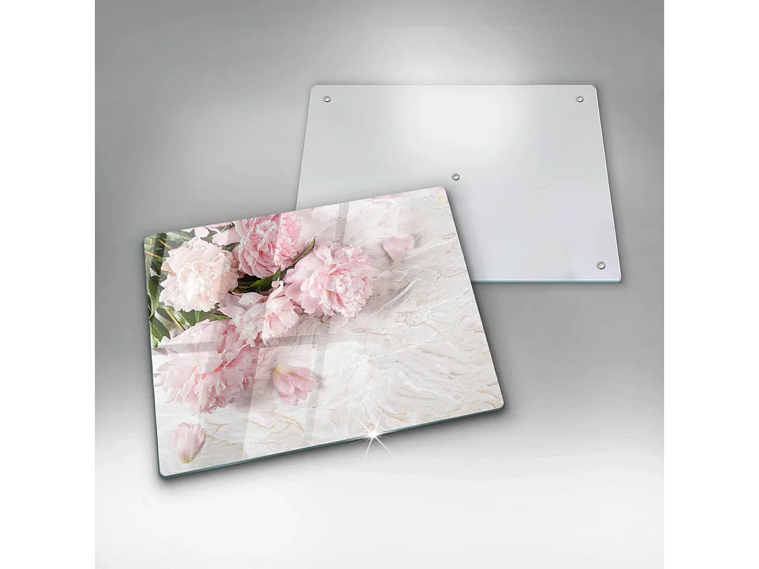 Rechteckiges Küchenbrett aus Glas, 52x40 cm Zarte rosa Blüten