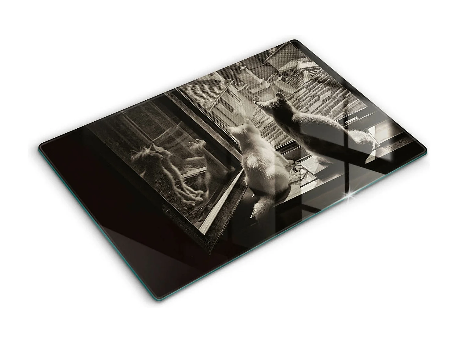 Planche de cuisine rectangulaire en verre, 80x52 cm Chats ville et fenêtre