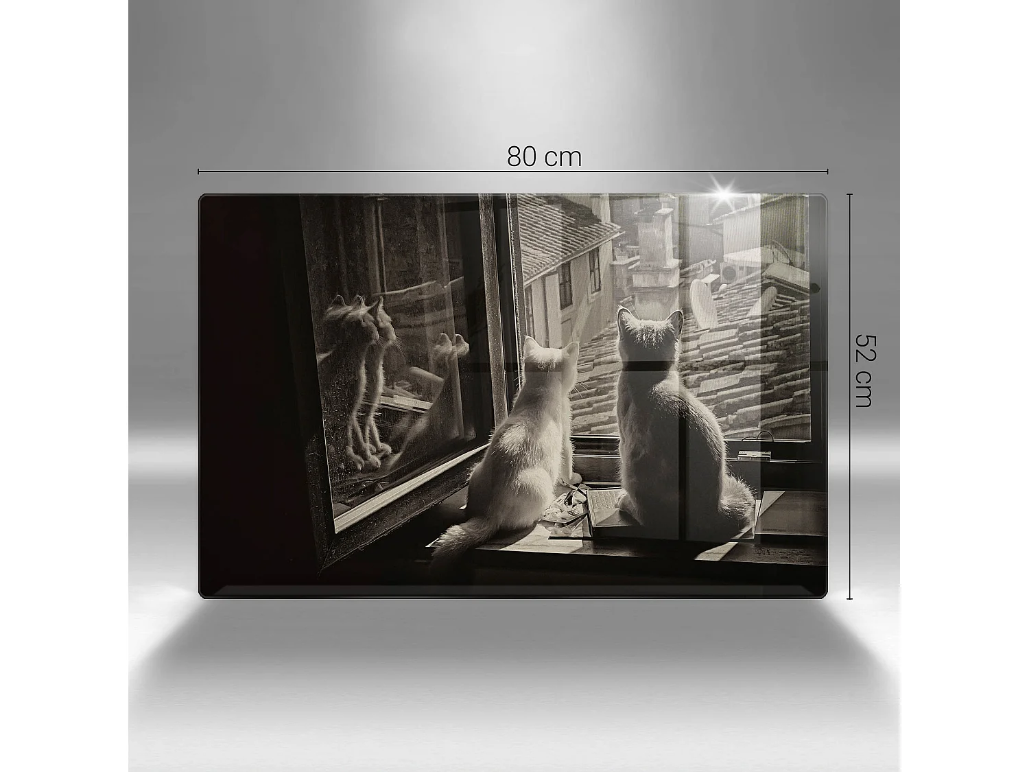 Planche de cuisine rectangulaire en verre, 80x52 cm Chats ville et fenêtre