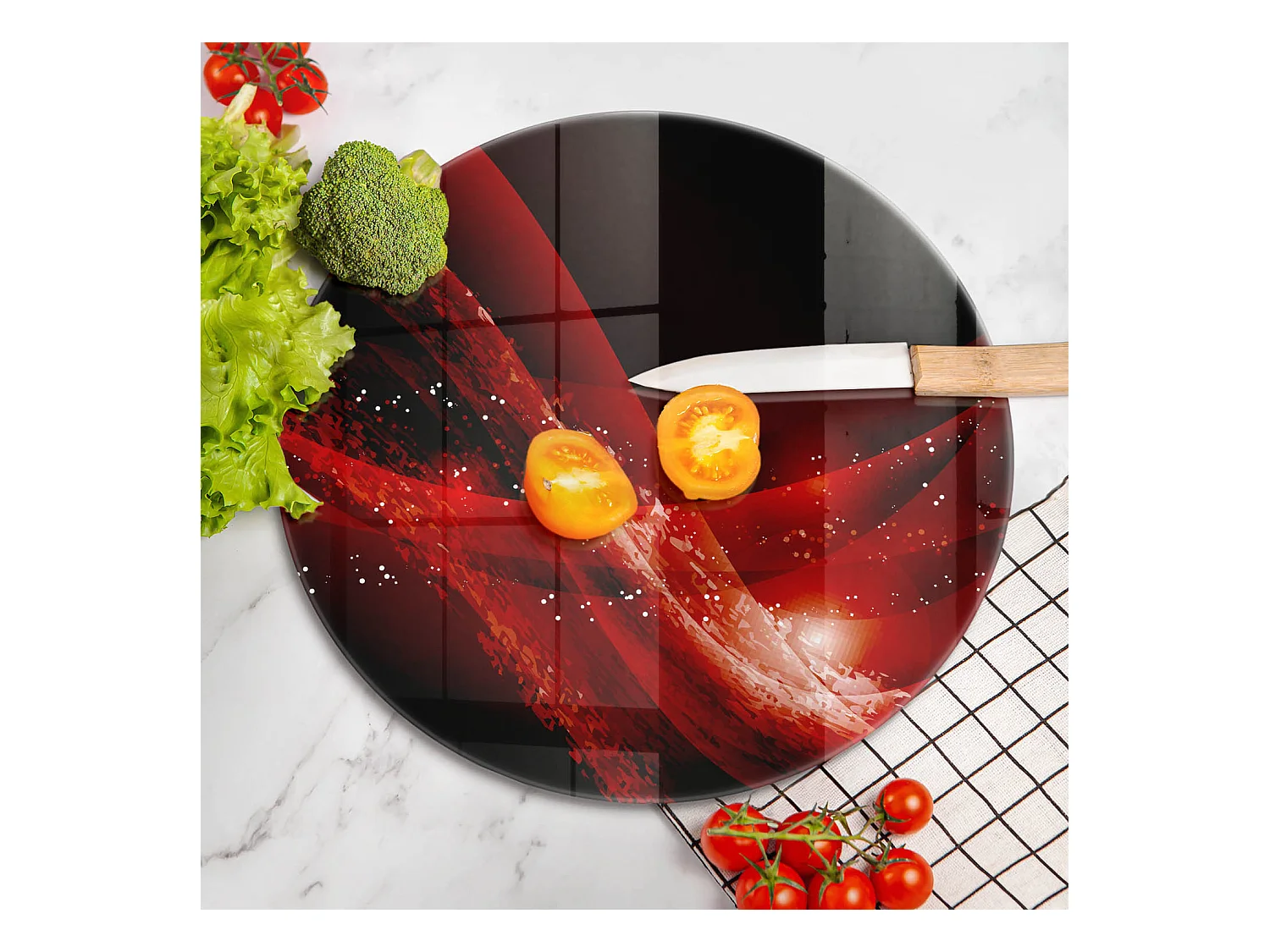 Planche de cuisine ronde en verre, 40 cm Abstraction moderne