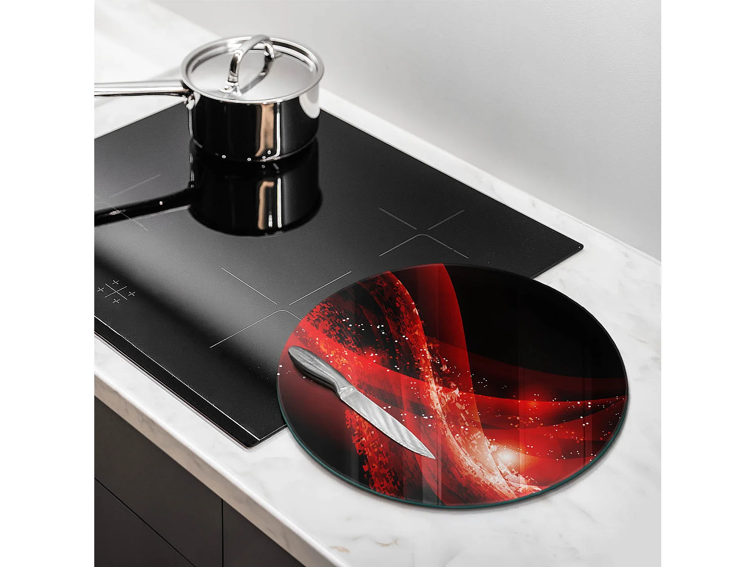 Rundes Küchenbrett aus Glas, 40 cm. Moderne Abstraktion