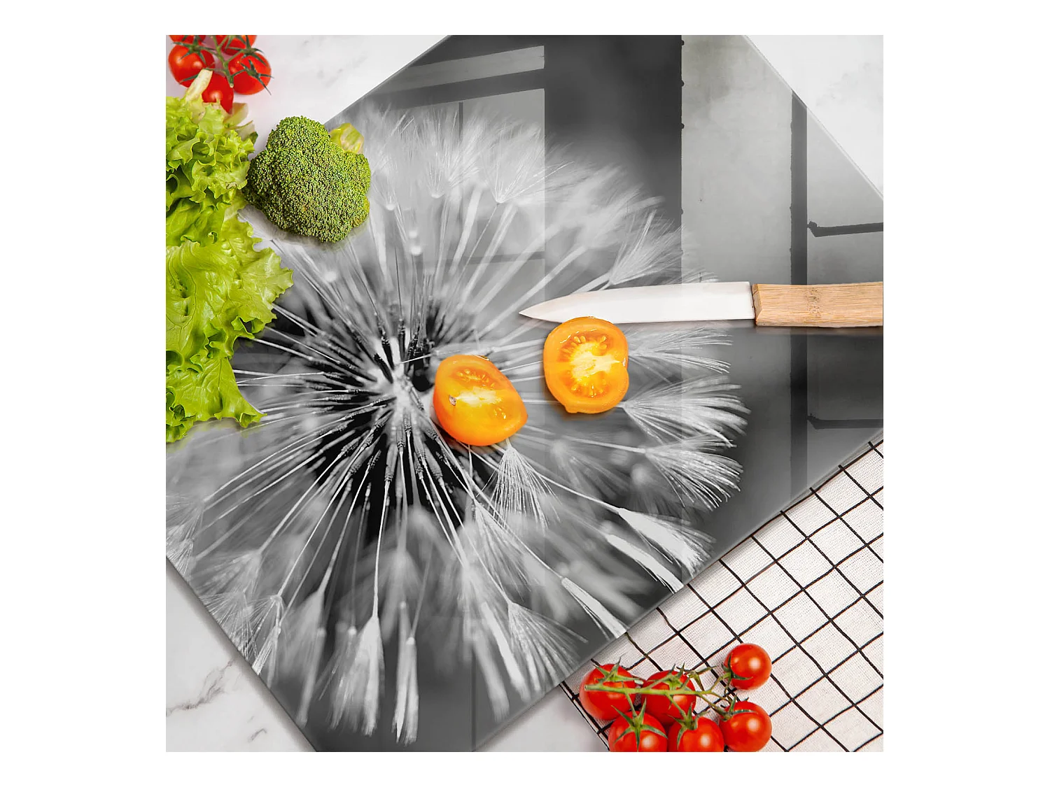 Planche de cuisine rectangulaire en verre, 52x40 cm Pissenlit délicat