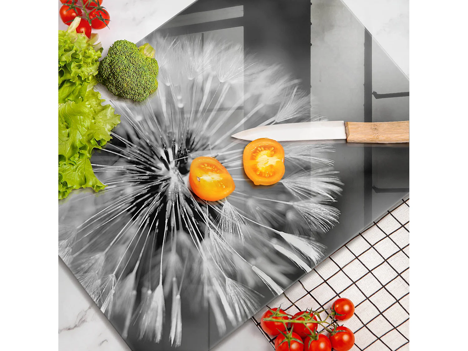 Planche de cuisine rectangulaire en verre, 52x40 cm Pissenlit délicat