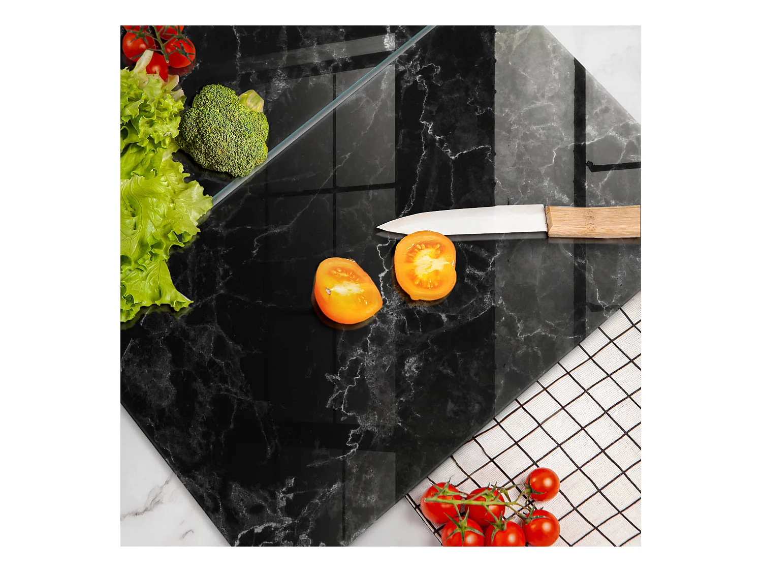 Planche de cuisine rectangulaire en verre, 2 pièces, 30x52 cm Marbre élégant