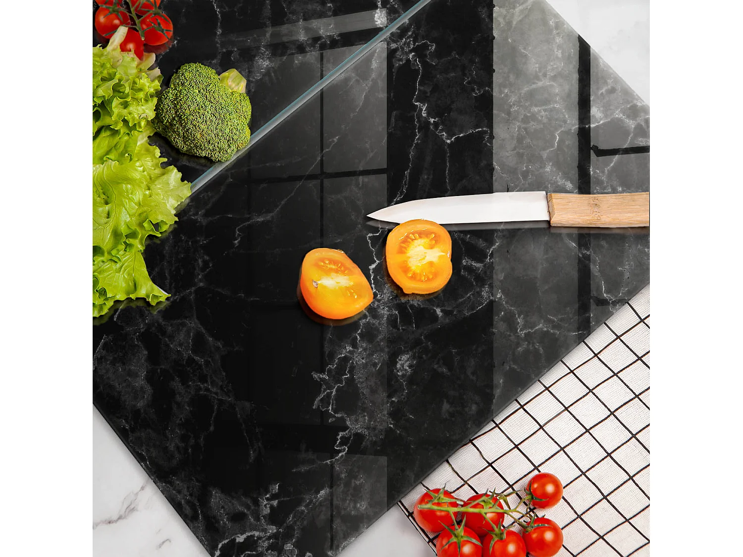Planche de cuisine rectangulaire en verre, 2 pièces, 30x52 cm Marbre élégant