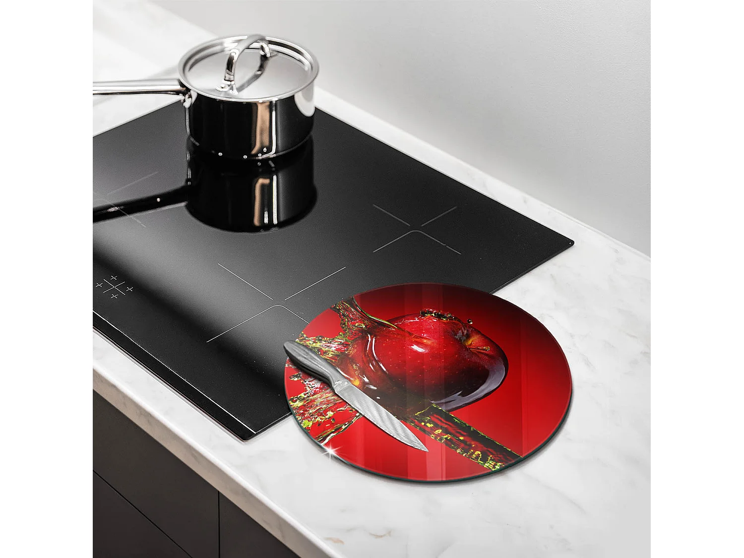 Planche de cuisine ronde en verre, 30 cm Pomme dans l'eau