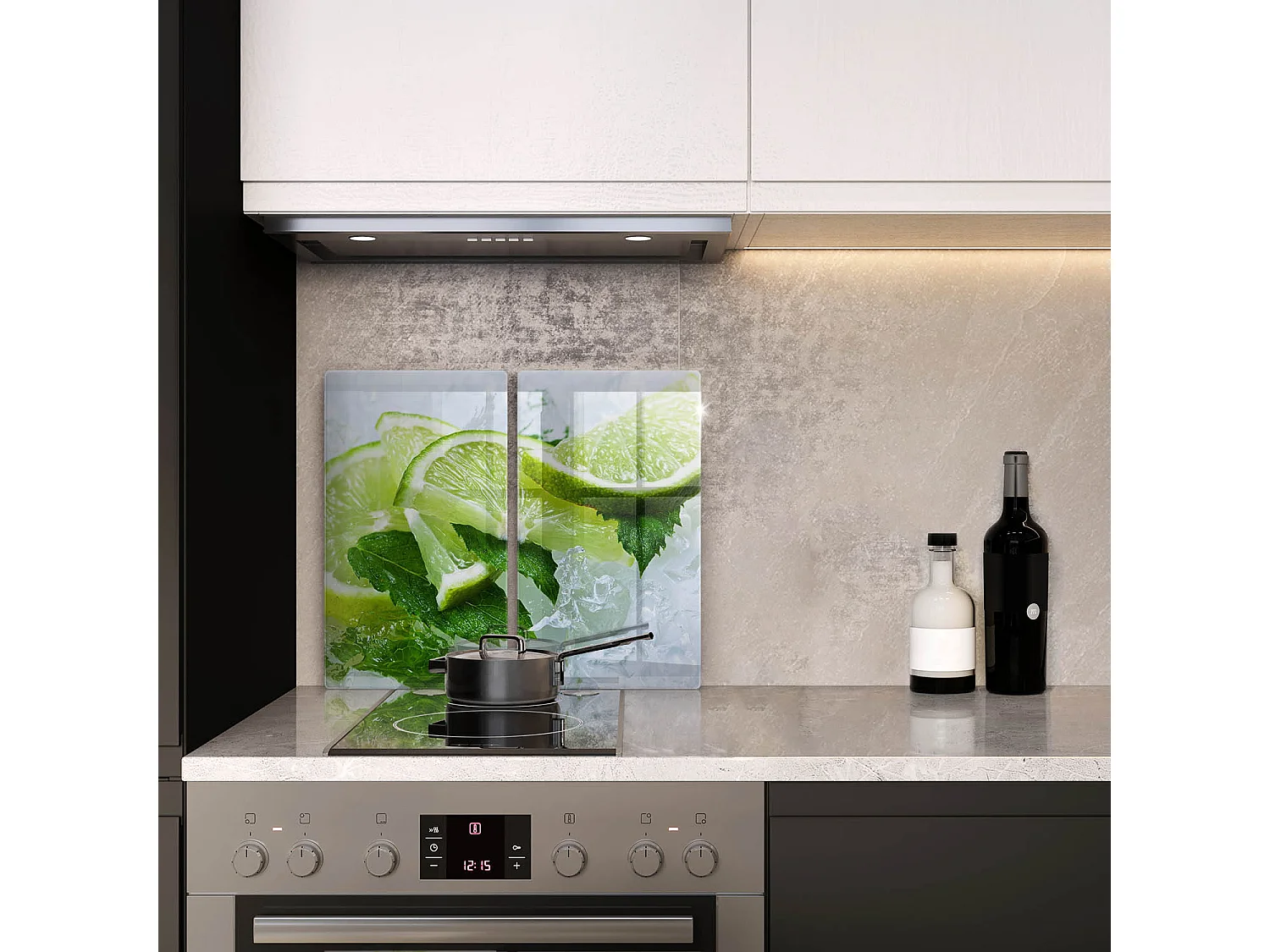 Planche de cuisine rectangulaire en verre, 2 pièces 30x52 cm Citron vert, menthe et glace