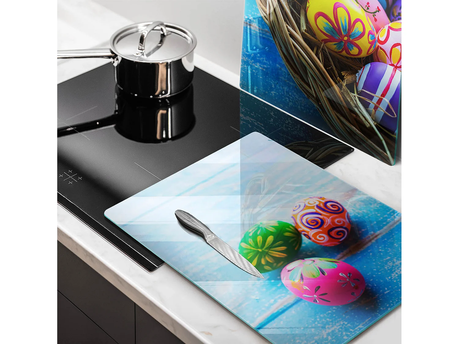Rechteckiges Küchenbrett aus Glas, 2 Stück 40x52 cm Ostereier