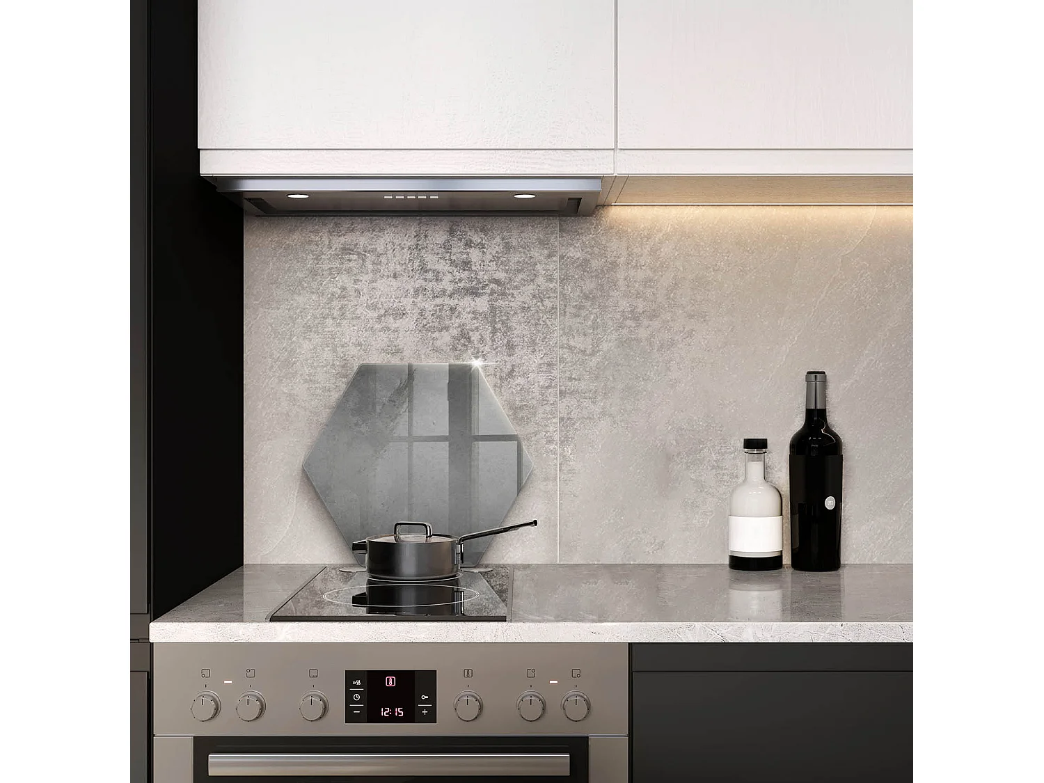 Planche de cuisine hexagonale en verre, 40 cm, fond texture béton