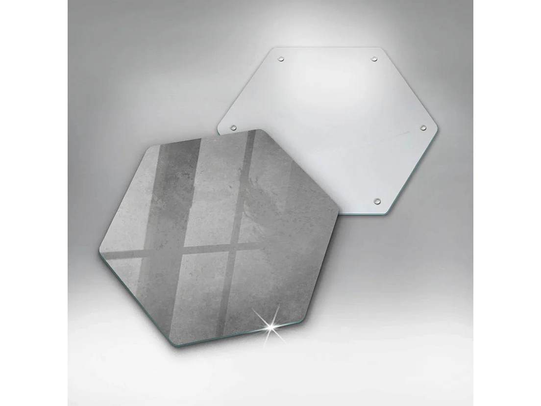 Planche de cuisine hexagonale en verre, 40 cm, fond texture béton