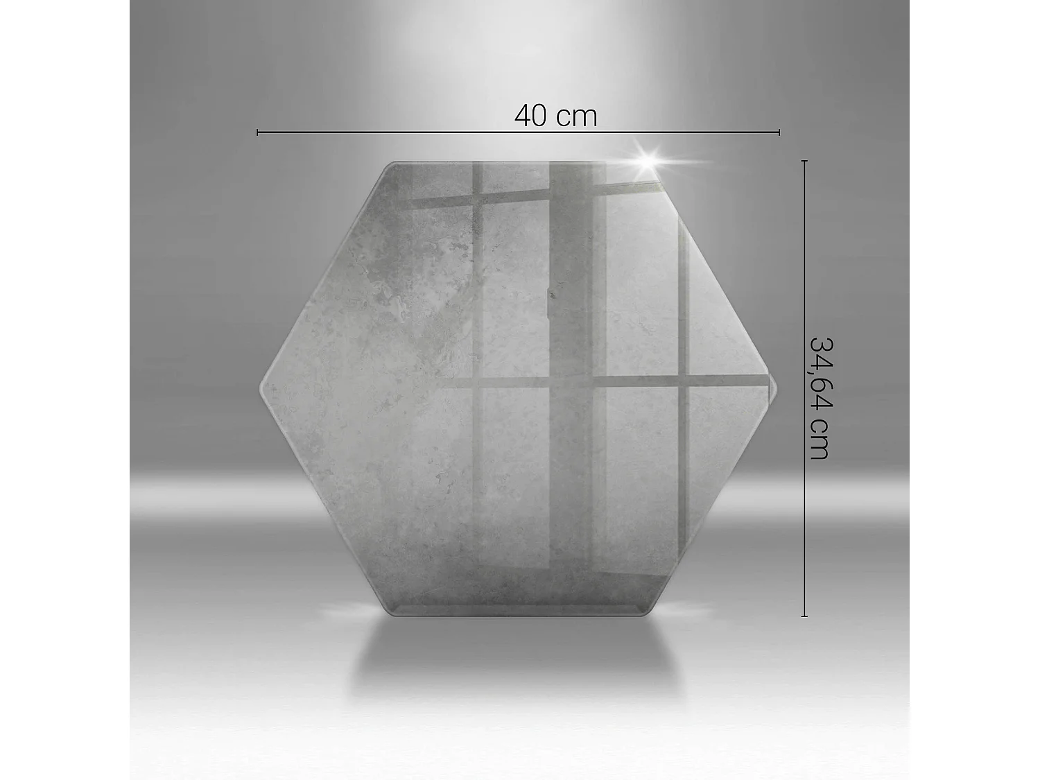 Planche de cuisine hexagonale en verre, 40 cm, fond texture béton