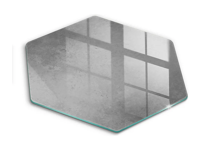 Sechseckiges Küchenbrett aus Glas, 40 cm, Hintergrund mit Betonstruktur