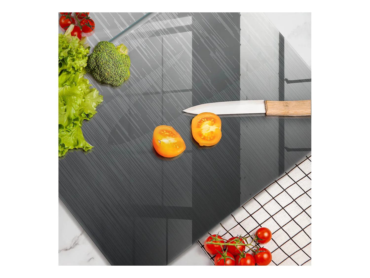 Planche de cuisine rectangulaire en verre, 2 pièces, 40x52 cm, texture métal