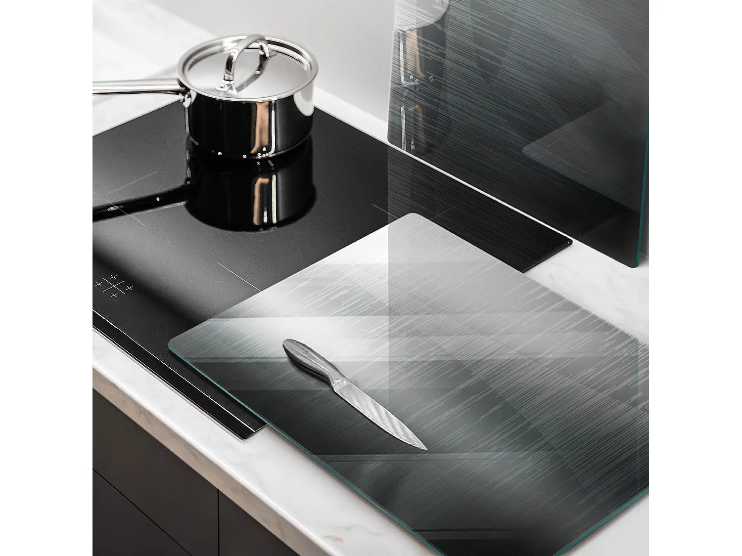 Rechteckiges Küchenbrett aus Glas, 2 Stück, 40x52 cm, Metallstruktur