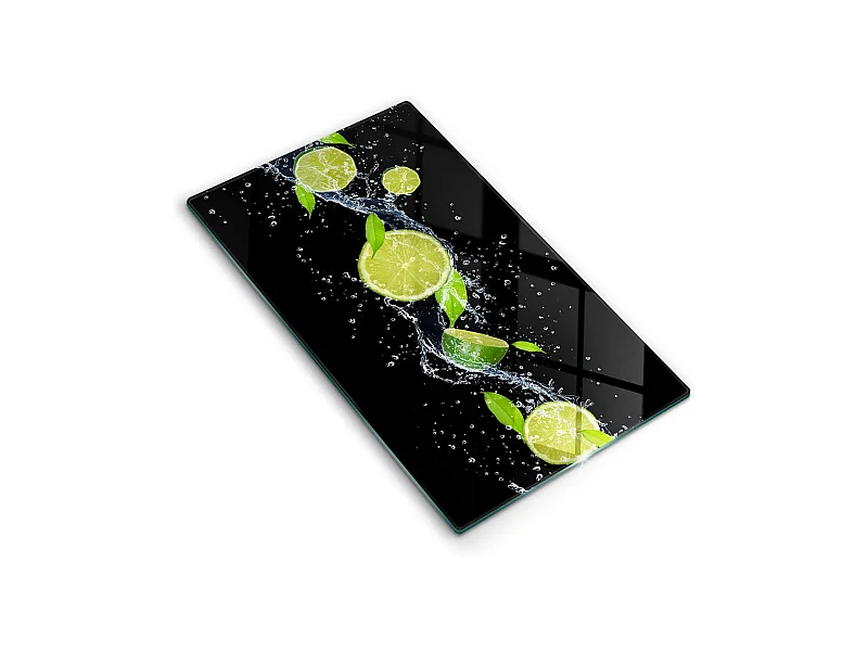 Planche de cuisine rectangulaire en verre, 30x52 cm Citrons verts juteux dans l'eau
