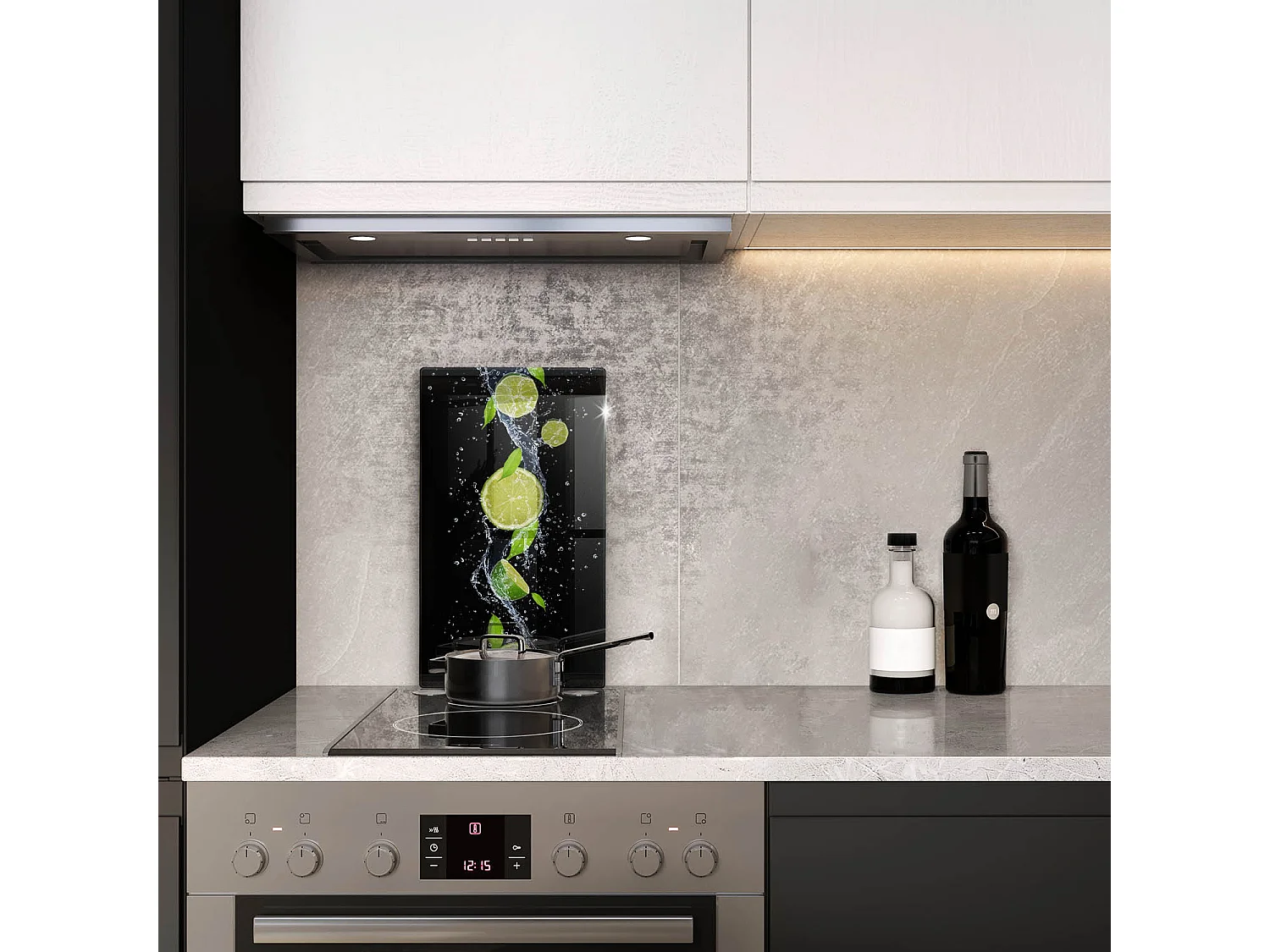 Planche de cuisine rectangulaire en verre, 30x52 cm Citrons verts juteux dans l'eau