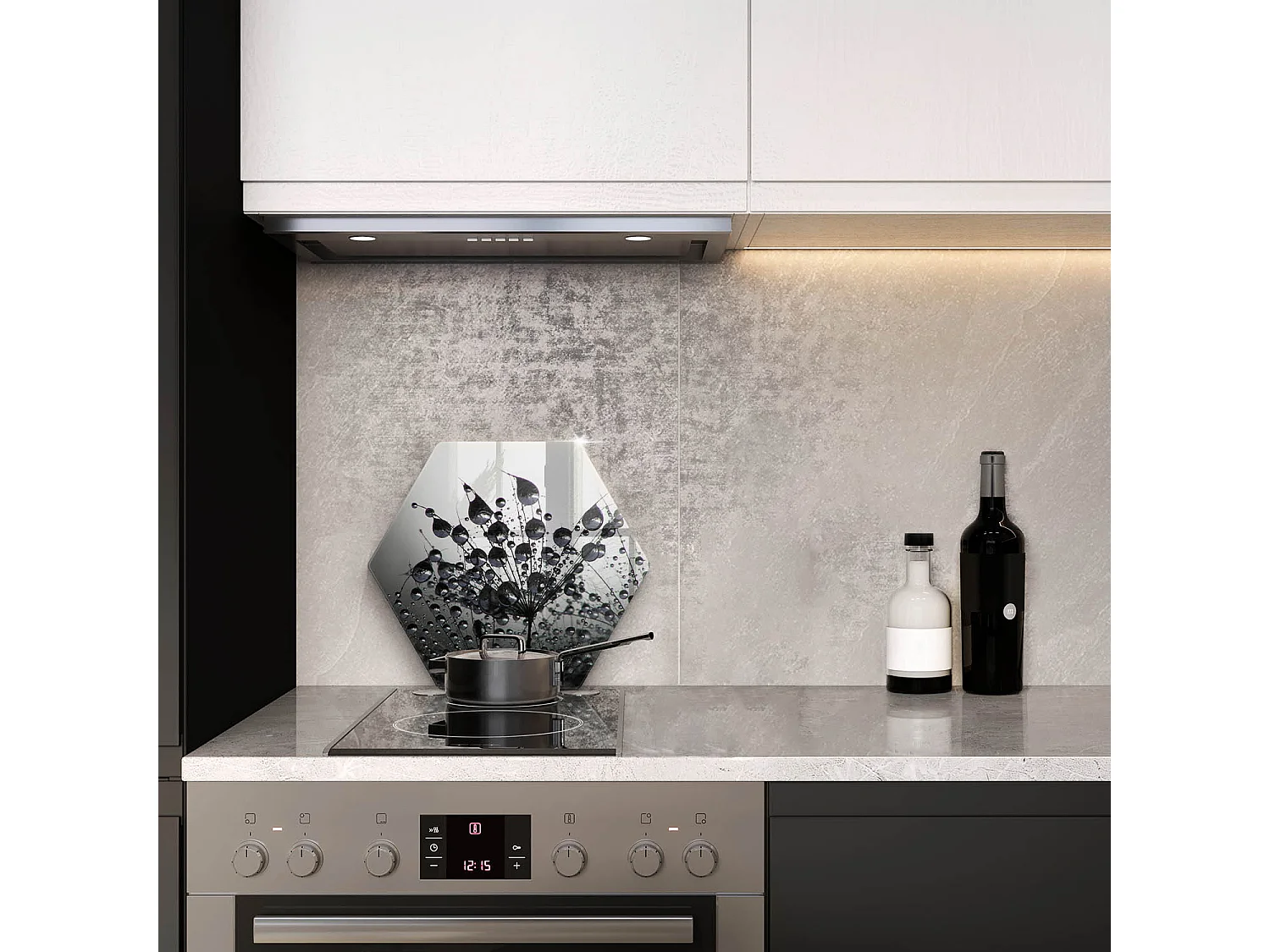 Planche de cuisine hexagonale en verre, 40 cm Pissenlits et rosée