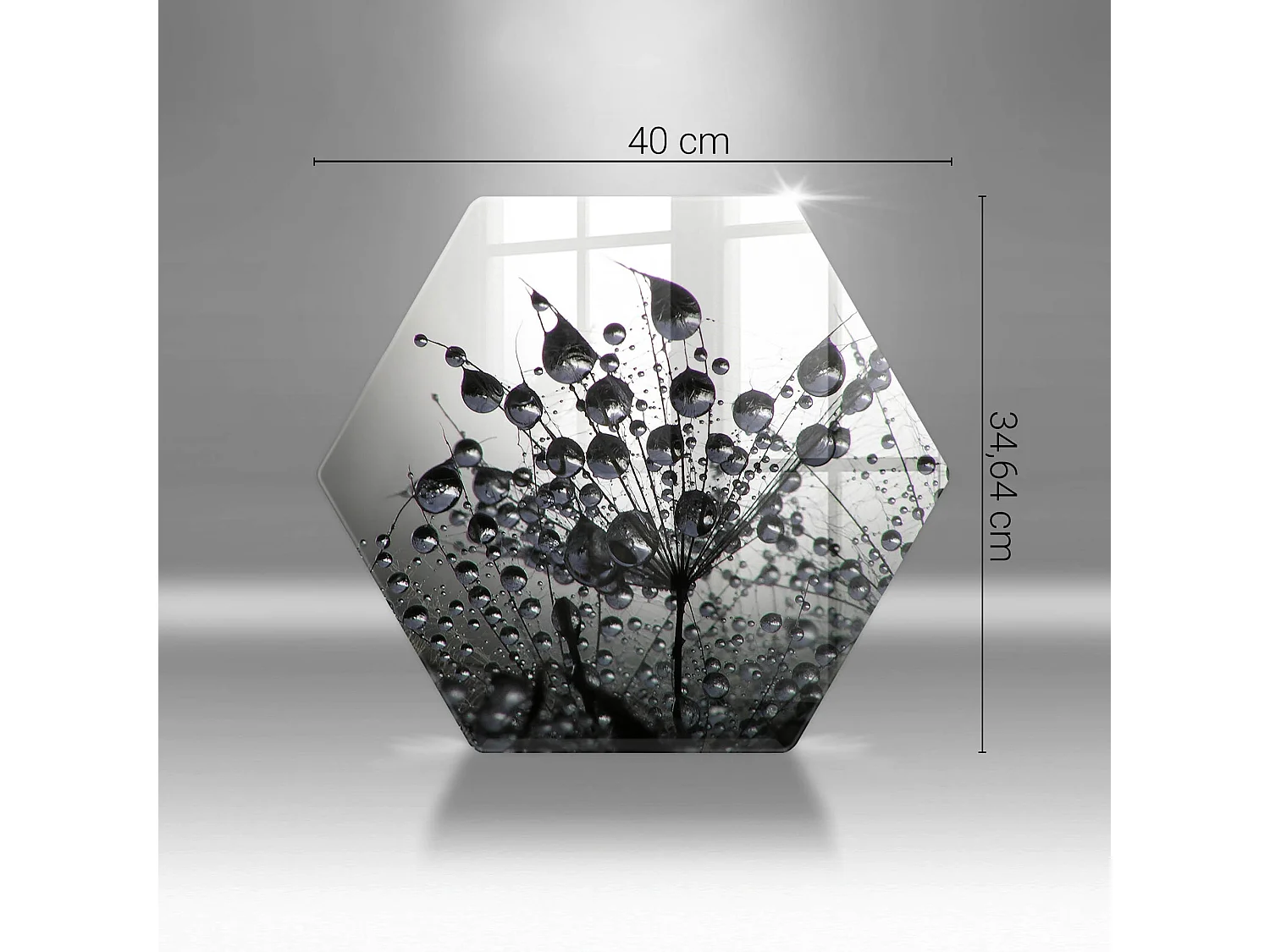 Planche de cuisine hexagonale en verre, 40 cm Pissenlits et rosée