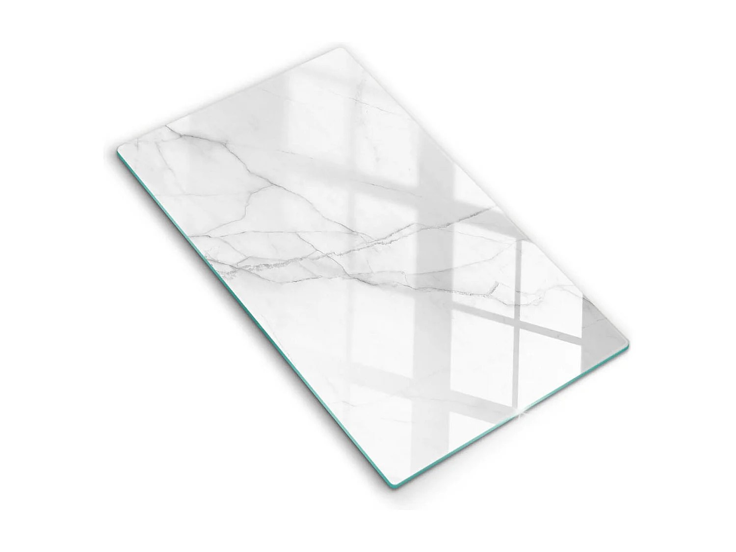 Rechteckiges Küchenbrett aus Glas, 30x52 cm Zarter weißer Marmor.