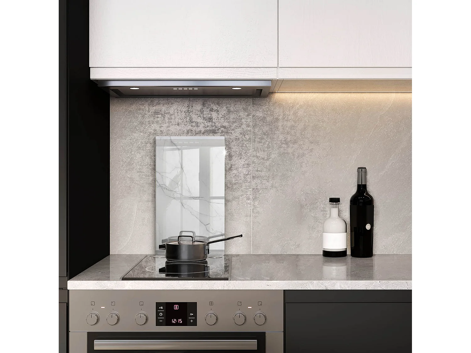 Rechteckiges Küchenbrett aus Glas, 30x52 cm Zarter weißer Marmor.