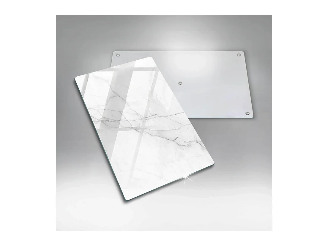 Rechteckiges Küchenbrett aus Glas, 30x52 cm Zarter weißer Marmor.