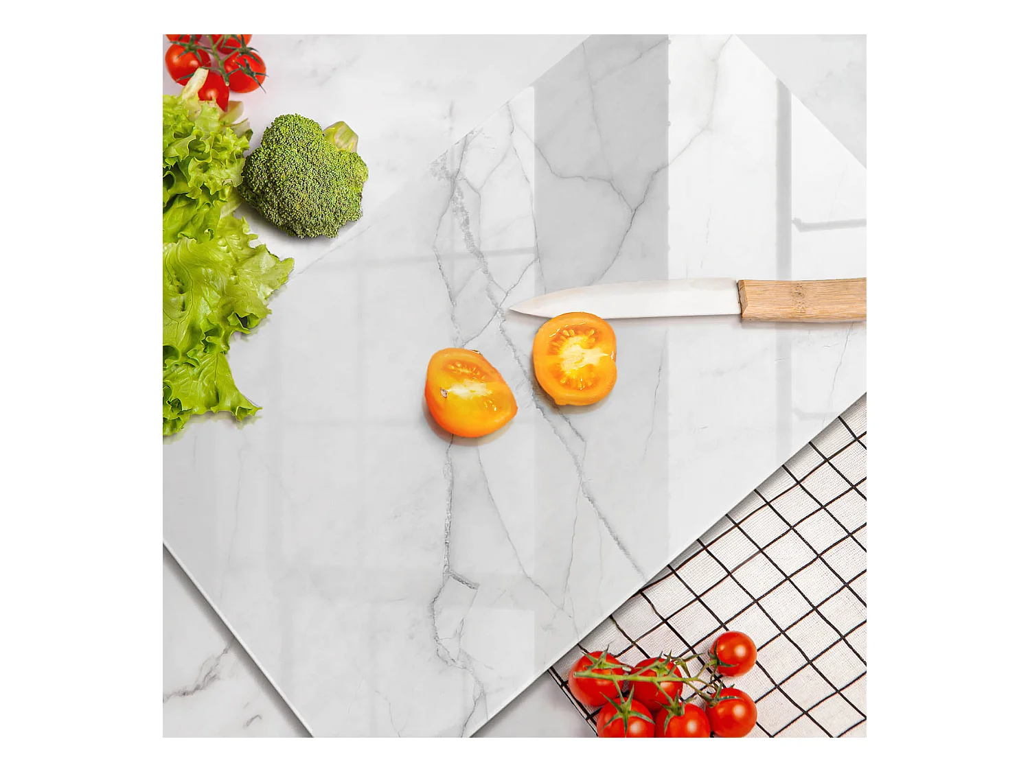 Planche de cuisine rectangulaire en verre, 30x52 cm Marbre blanc délicat.