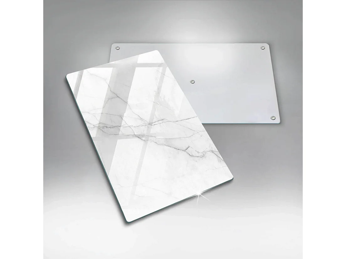 Rechteckiges Küchenbrett aus Glas, 30x52 cm Zarter weißer Marmor.