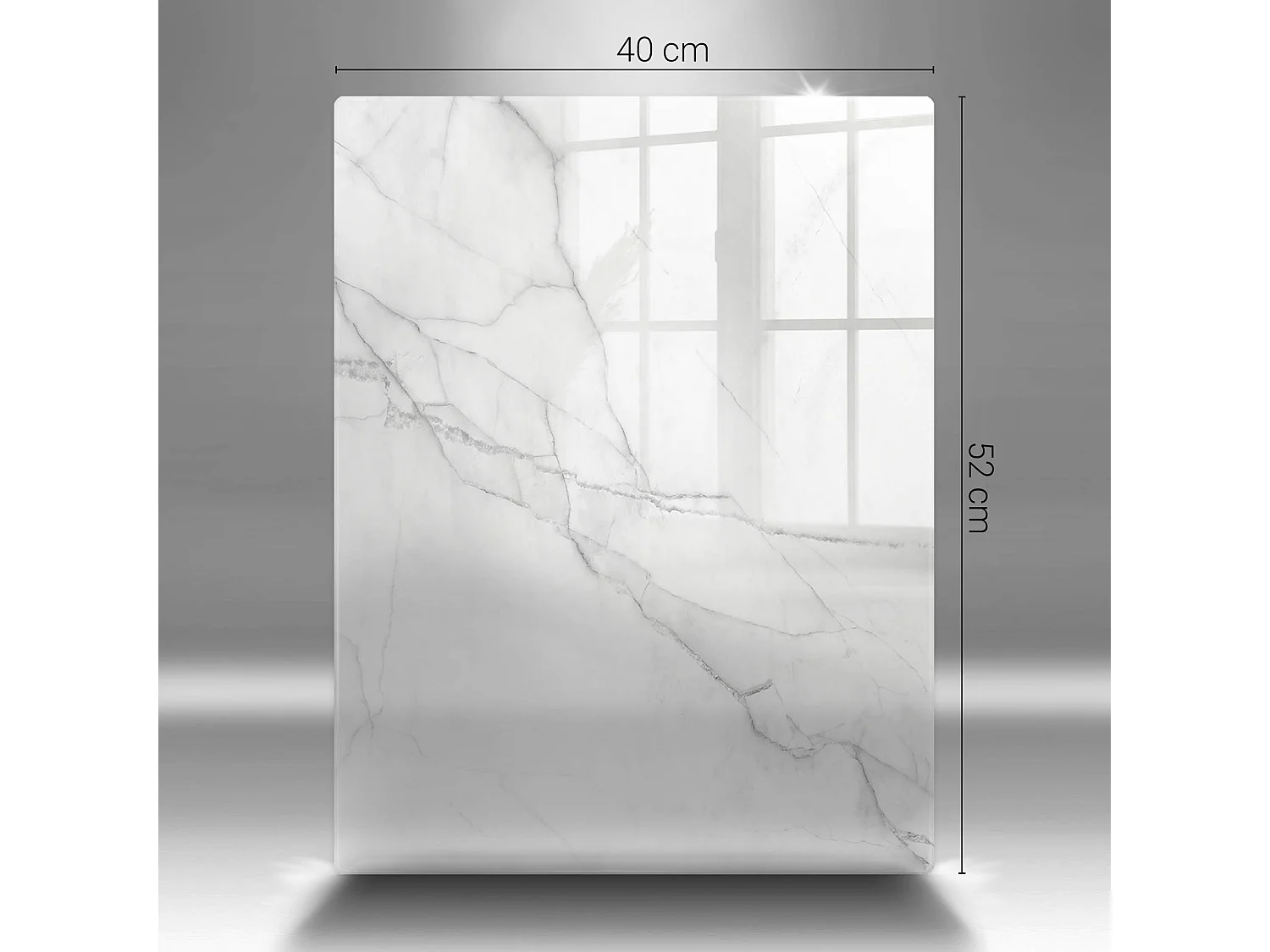 Rechteckiges Küchenbrett aus Glas, 30x52 cm Zarter weißer Marmor.