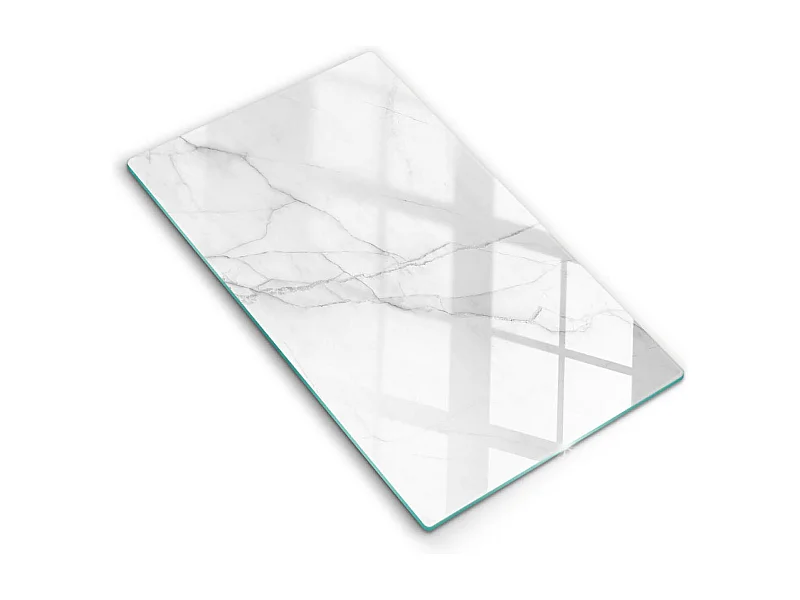 Rechteckiges Küchenbrett aus Glas, 30x52 cm Zarter weißer Marmor.