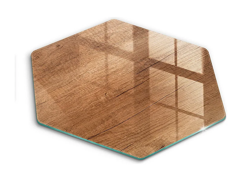 Sechseckiges Küchenbrett aus Glas, 40 cm, Holzstruktur
