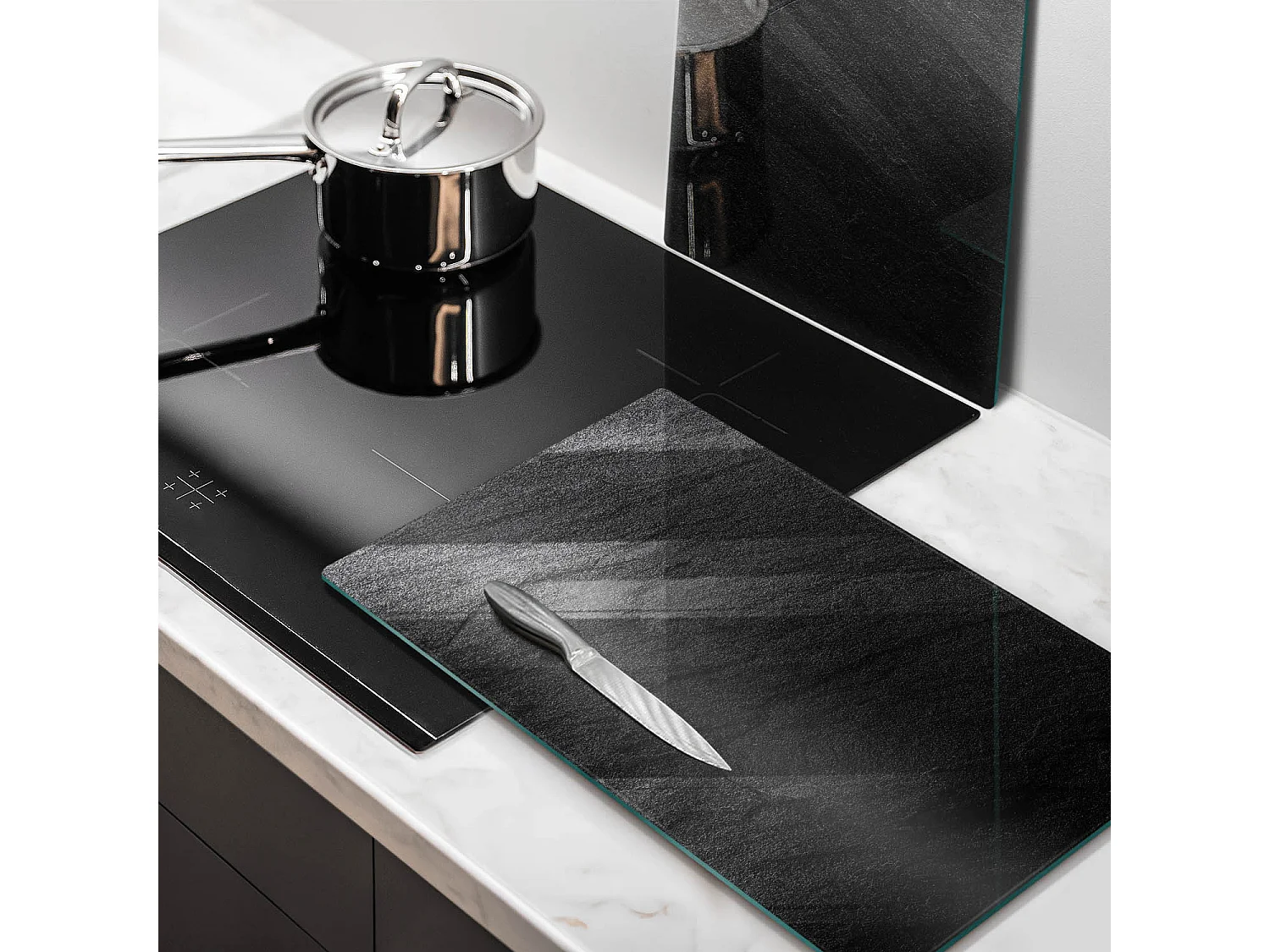 Rechthoekig glazen keukenbord, 2 stuks, 30x52 cm, steenstructuur