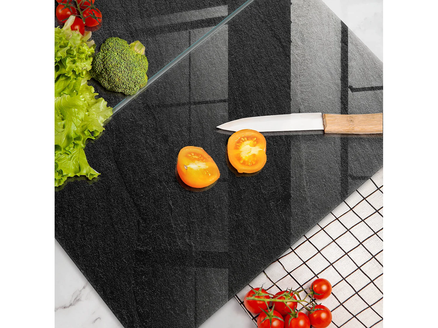 Rechthoekig glazen keukenbord, 2 stuks, 30x52 cm, steenstructuur