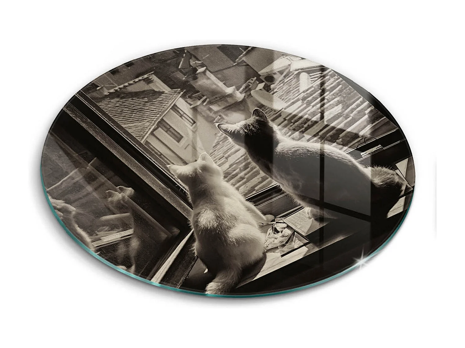 Rond glazen keukenplank 40 cm Kattenstad en raam