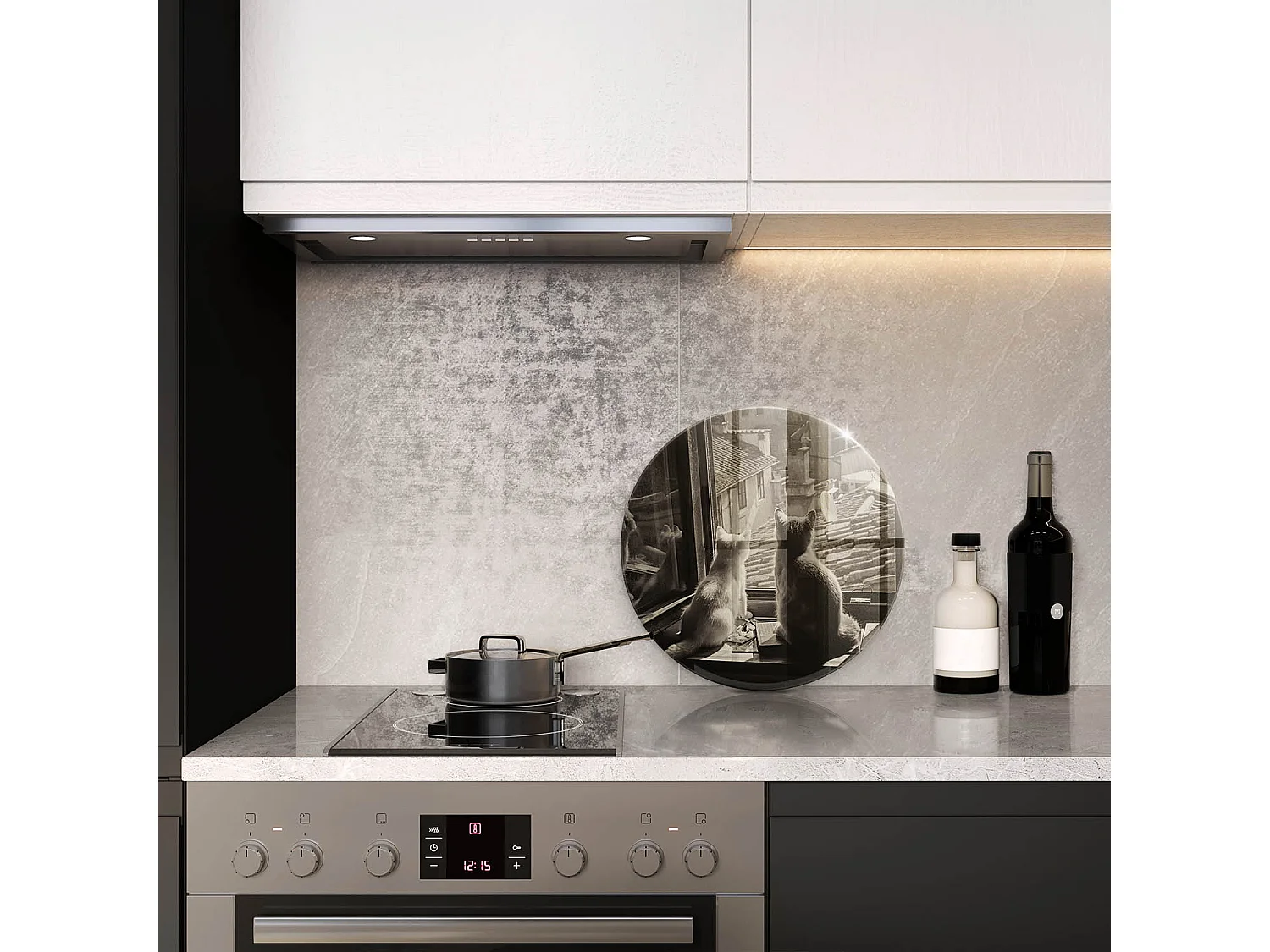 Rond glazen keukenplank 40 cm Kattenstad en raam