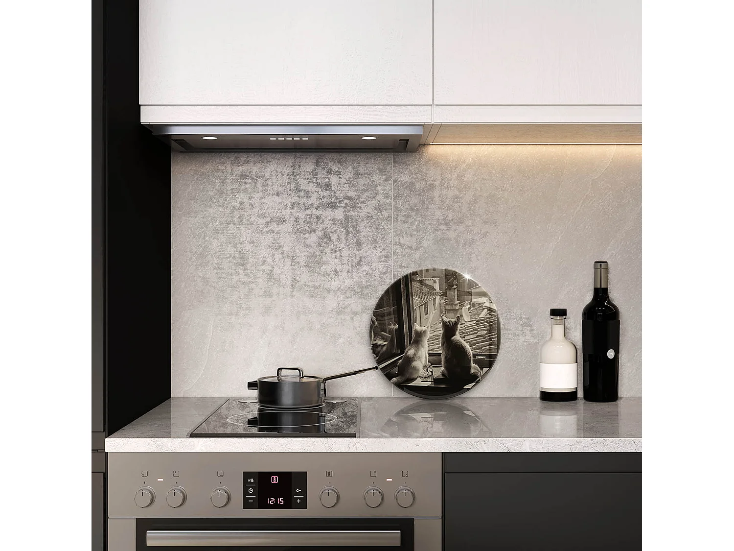 Planche de cuisine ronde en verre 30 cm Chats ville et fenêtre