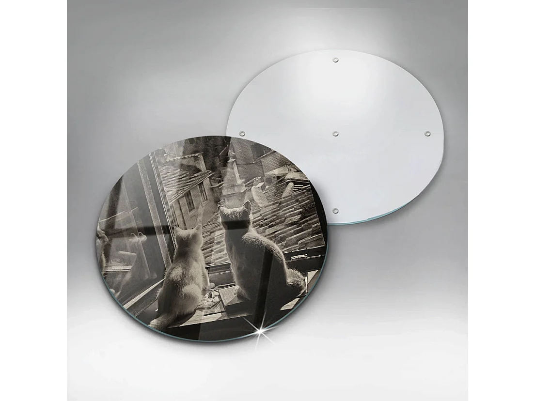 Planche de cuisine ronde en verre 30 cm Chats ville et fenêtre