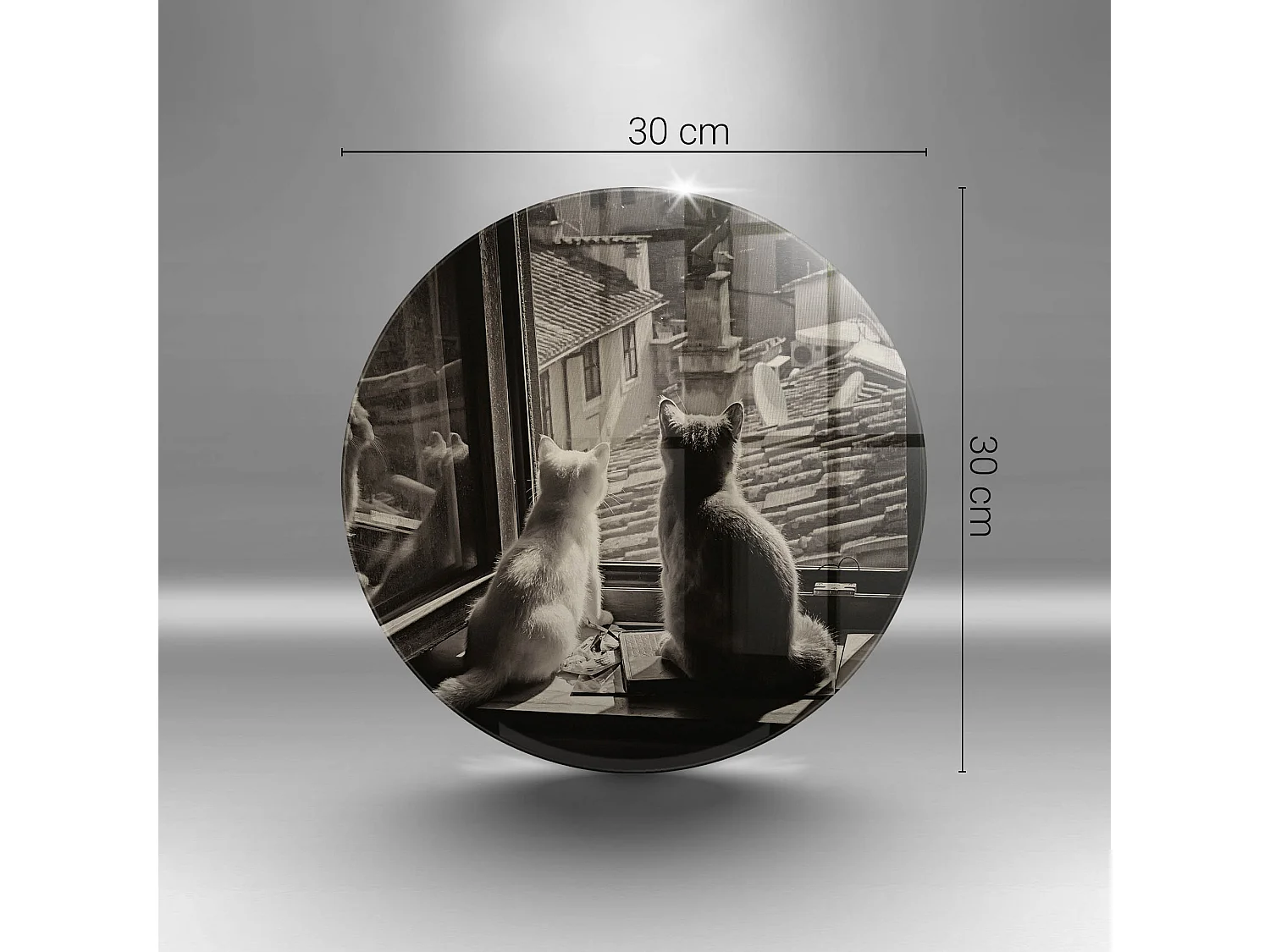 Planche de cuisine ronde en verre 30 cm Chats ville et fenêtre