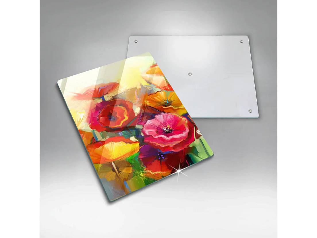 Planche de cuisine rectangulaire en verre, 40x52 cm Fleurs colorées peintes