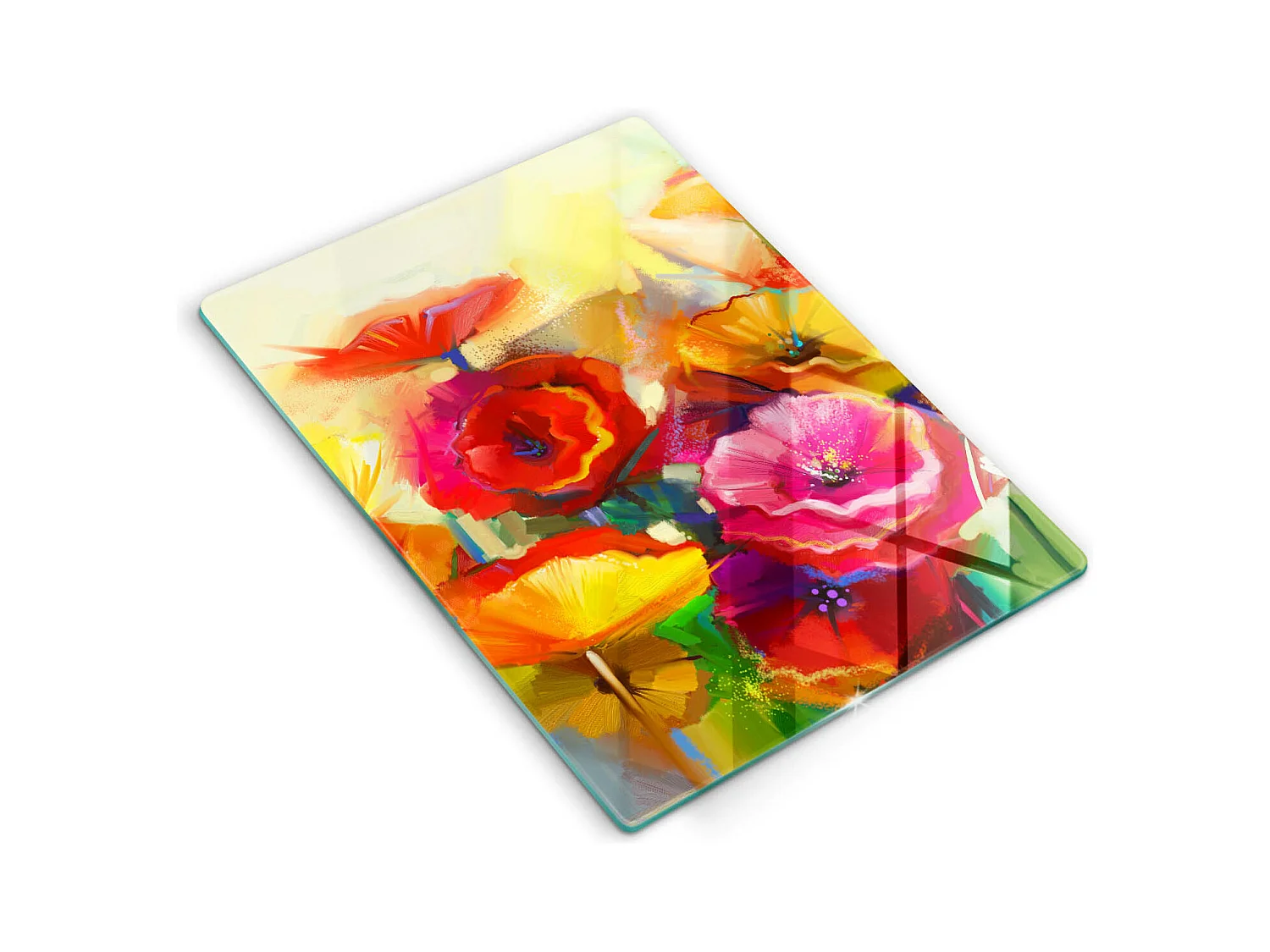 Planche de cuisine rectangulaire en verre, 40x52 cm Fleurs colorées peintes